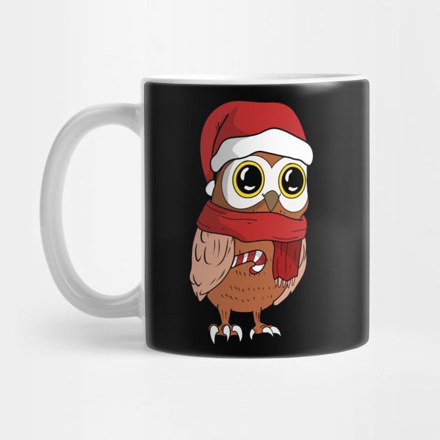 Owl Christmas Holiday Shirt with Santa hat and candy cane for bird lovers by TheBeardComic